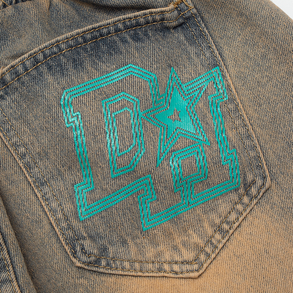 Men's Pentagram Patch Embroidered Denim Shorts
