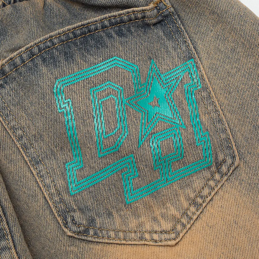 Men's Pentagram Patch Embroidered Denim Shorts