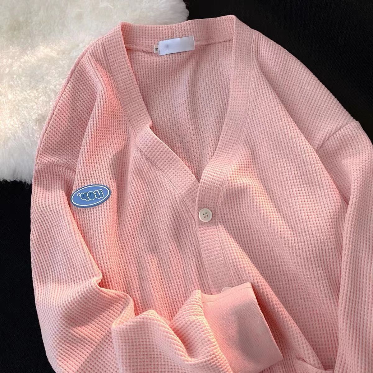Salty Retro Niche Design Waffle V-neck Sweatshirt Women's Autumn Loose High-end Street-style Jacket Cardigan Trend