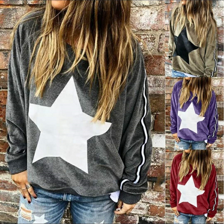 Star Print Loose Round Neck Long Sleeve Women's Sweater