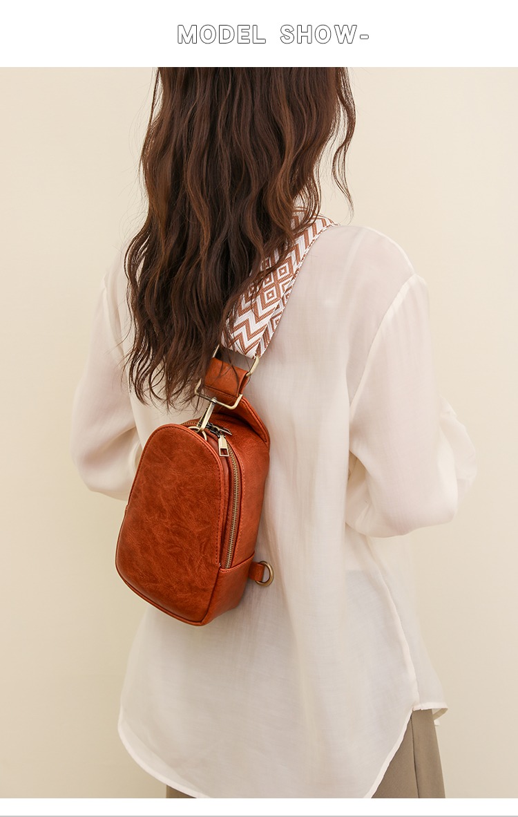 Women Chest Bag Sling Bag, Guitar Strap Small Crossbody Pu Leather Satchel Daypack