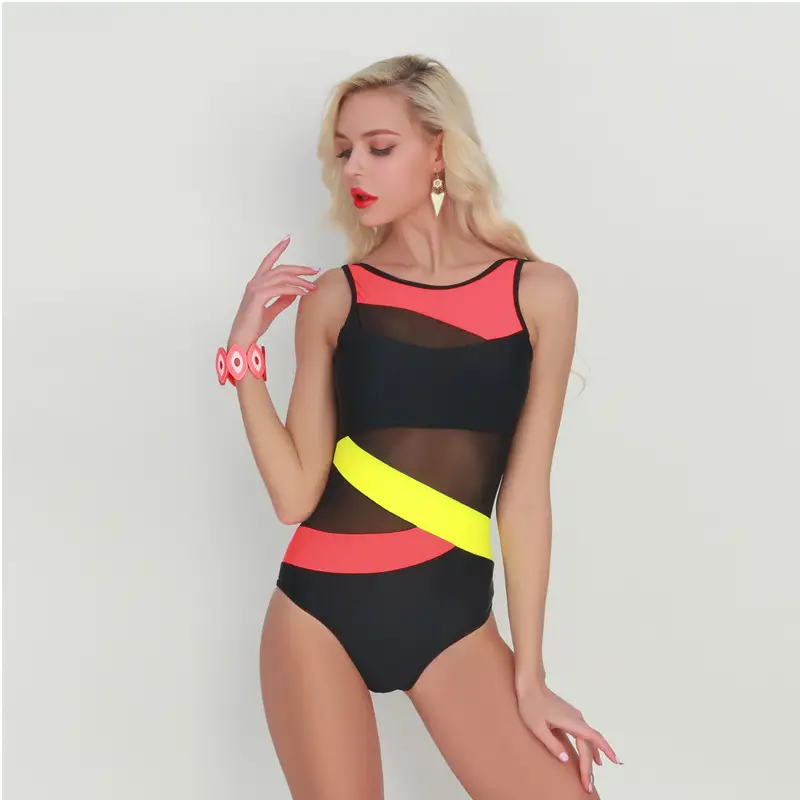European And American Conservative One Piece Stitching Swimsuit