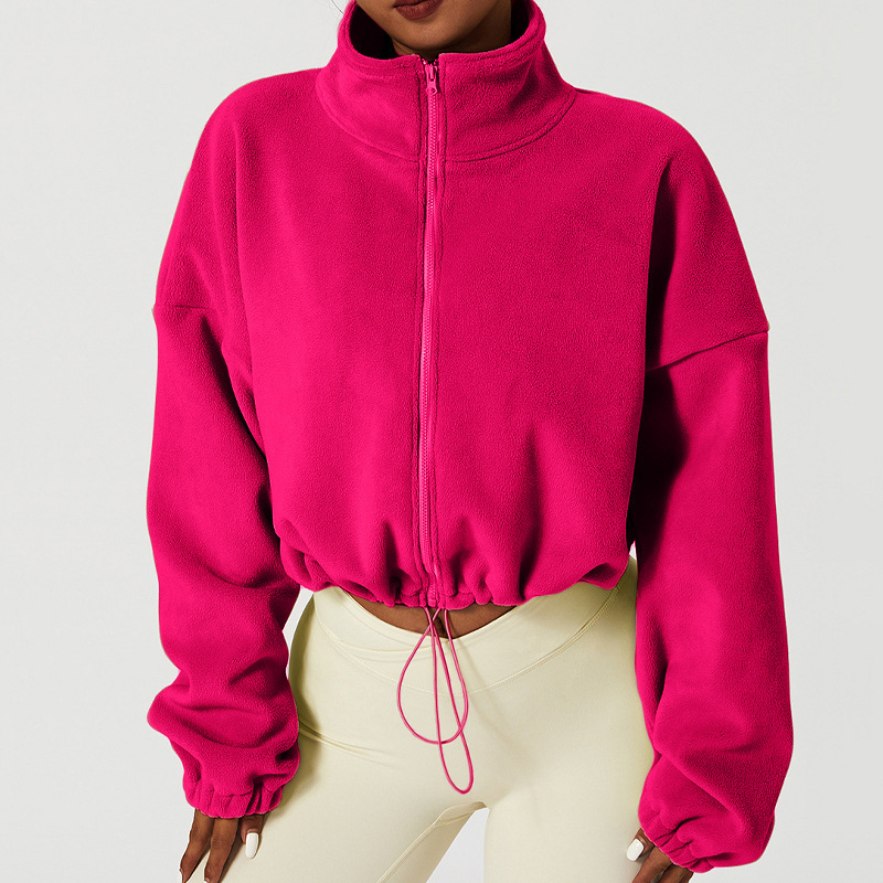 Winter Fleece-lined Thickened Sports Jacket Women's Olympic Grain Fleece Collar Top Loose Sweatshirt Outdoor Fitness Casual Jacket