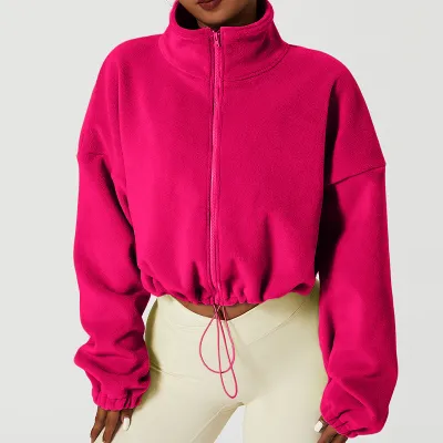 Winter Fleece-lined Thickened Sports Jacket Women's Olympic Grain Fleece Collar Top Loose Sweatshirt Outdoor Fitness Casual Jacket