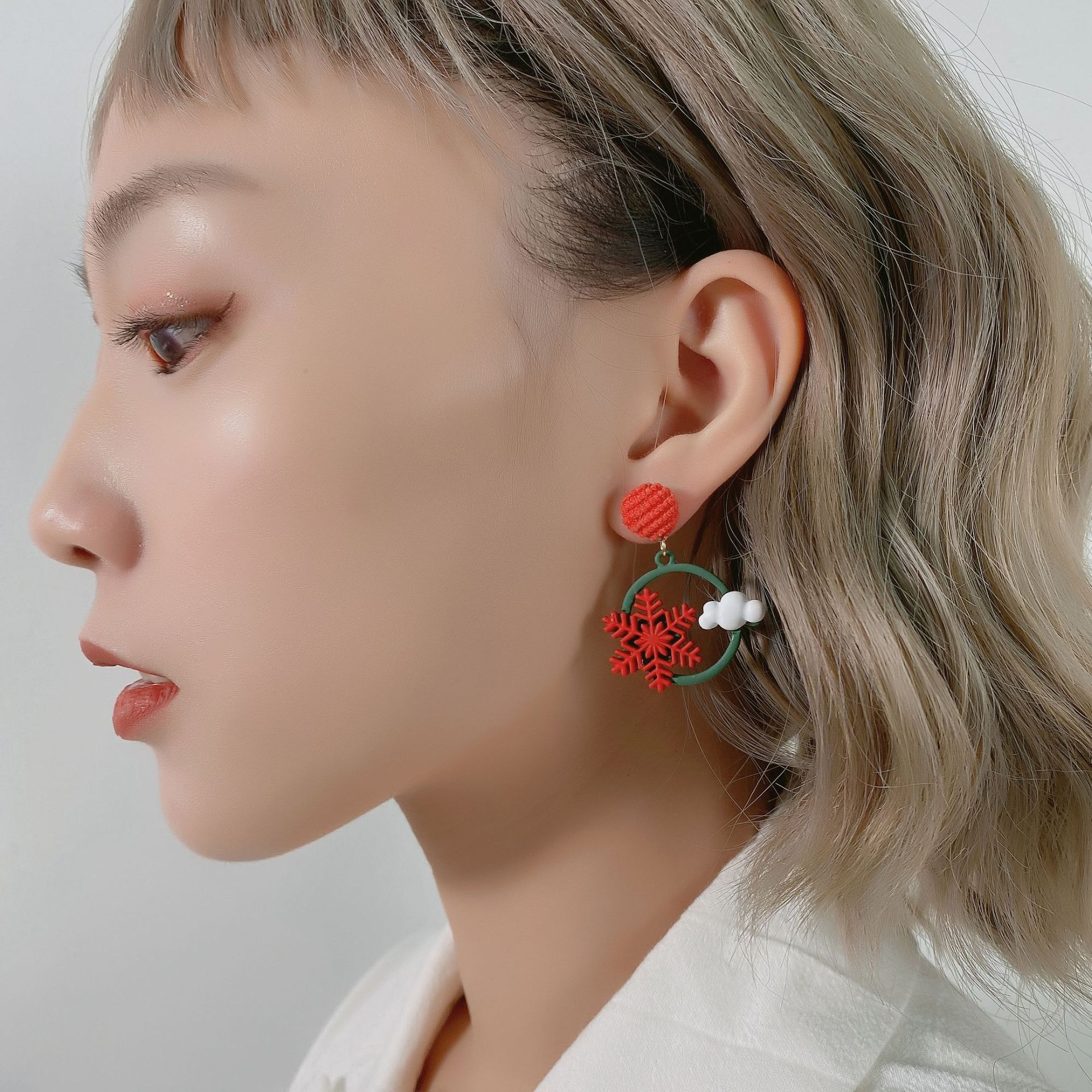 New Year Fashion Snowflake Red Earrings