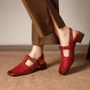 Women's Handmade Full-Grain Leather T-Strap Slingback Mary Jane Sandals, Square-Toe Block Heel Shoes view 2