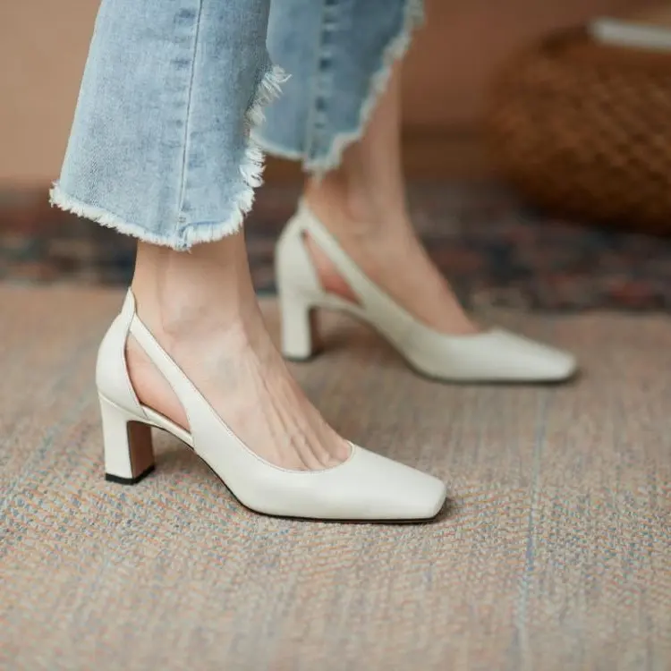 White Women with Thick Rice Heels and High