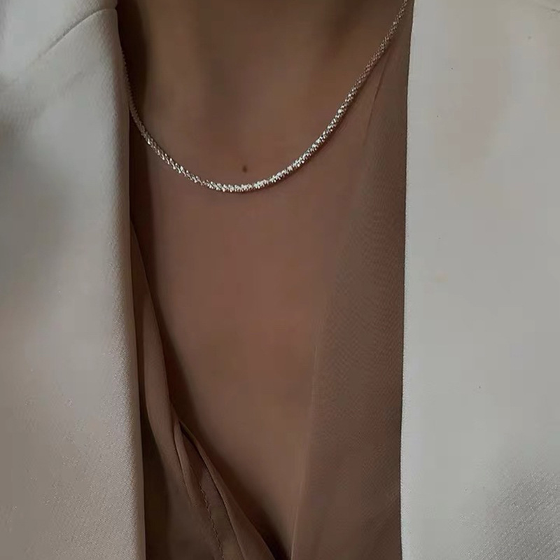 All-Sky Sparkling Necklace Simple Flash Plain Chain Can Be Folded