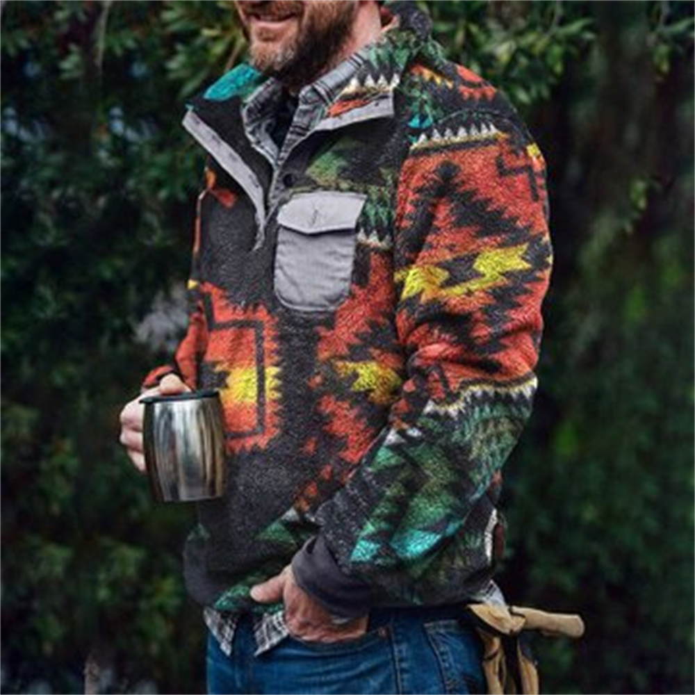 Autumn And Winter Casual Button Pocket Flannel Plush Men's Sweater