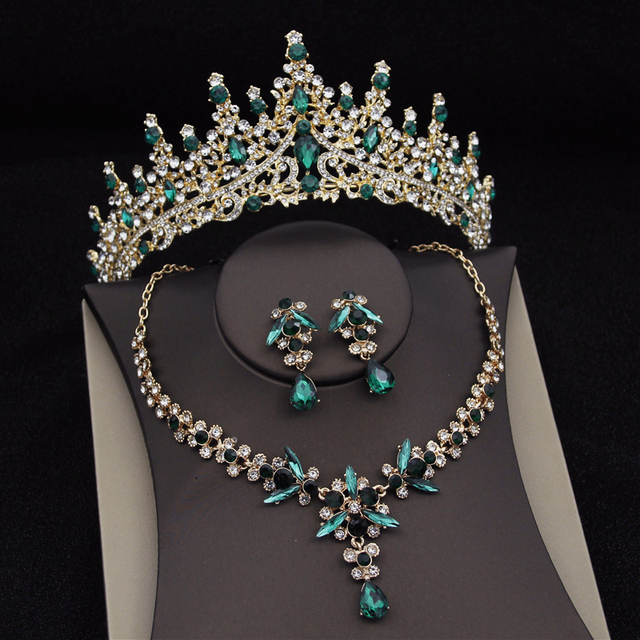 Royal Queen Bridal Jewelry Sets For Women Luxury Tiaras Crow Green Suit - Shop at LoveMi