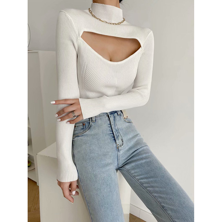 Elastic Sheath Hollow-out Stand Collar Pit Long Sleeves