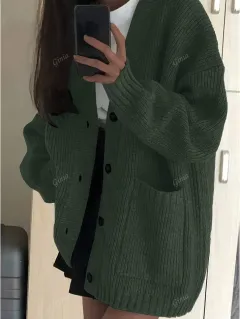 Women's Fashionable & Elegant Knitted Cardigan Sweater, Autumn Winter - Green - View 1