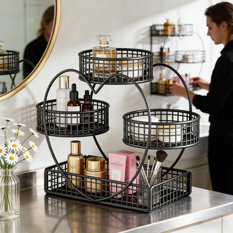 Heart Shaped 3 Tier Fruit Basket Metal Countertop Stand For Vegetables Bread — image 6