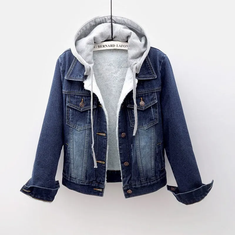 Korean-style Long-sleeved Slim-fit Hooded Cropped Jacket Versatile Top - Deep Blue