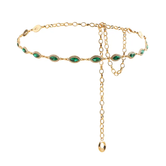Women's Waist Chain High Touch Crystal Emerald Set Fine Metal Chain Everything Dress Elegant Jewelry Accessories Gold - Shop at LoveMi