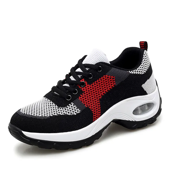 Mesh Slip On Air Cushion Shoes Women Comfortable Breathable Increased Sneakers Black - Shop at LoveMi