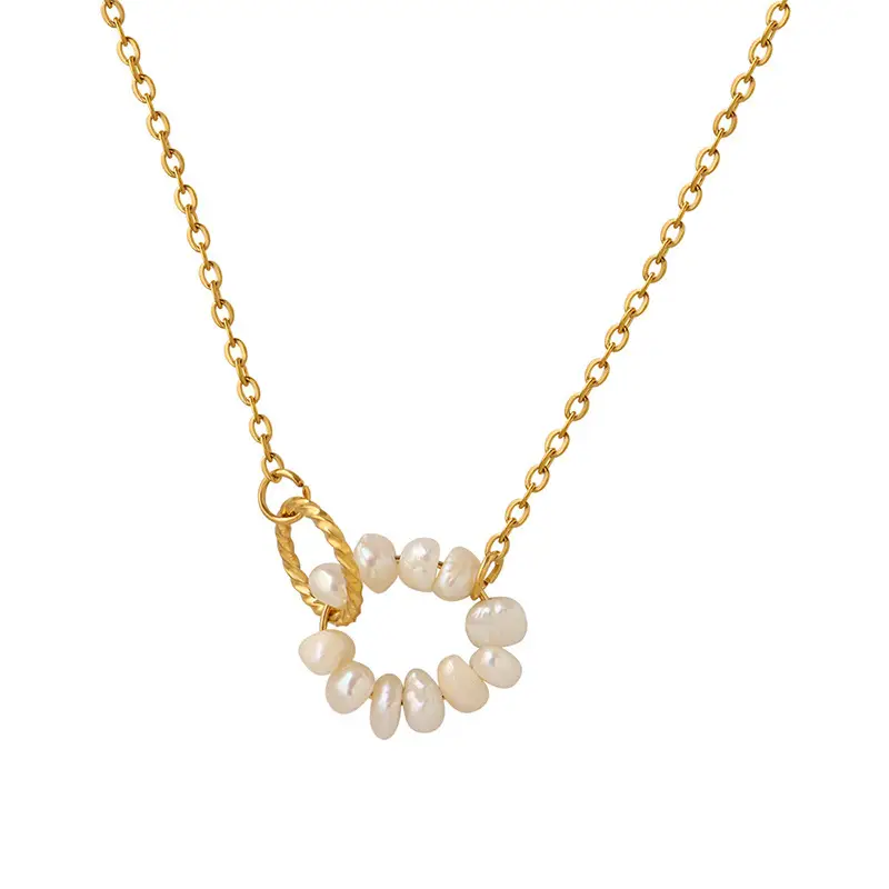 Personalized Round Ring Freshwater Pearl Pendant Necklace Clavicle Necklace