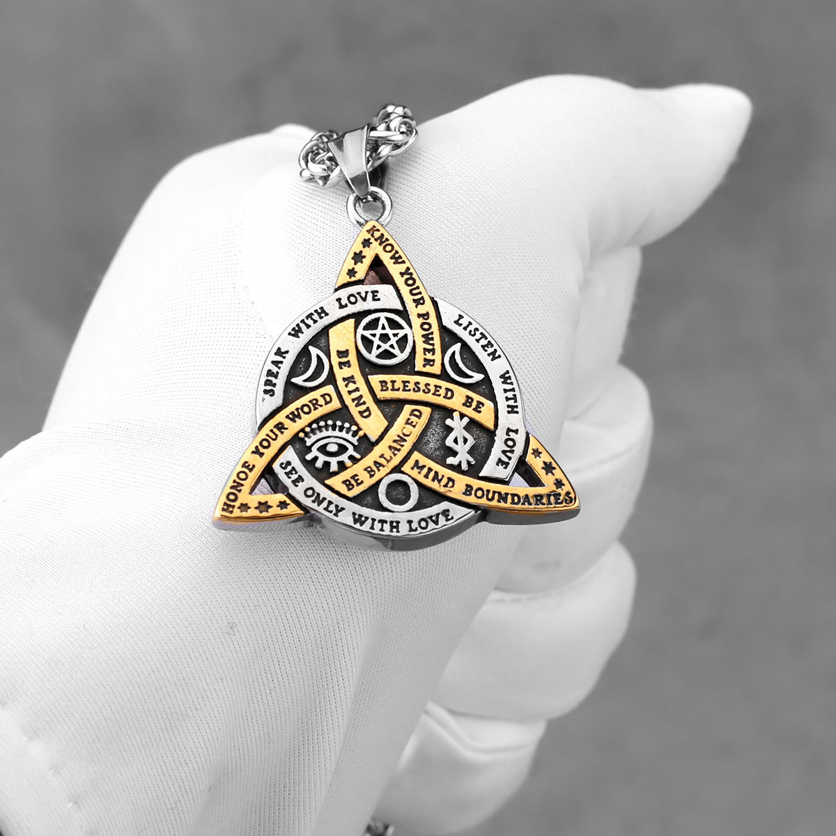 Nordic Vintage Triangle Stainless Steel Pendant Necklace For Men