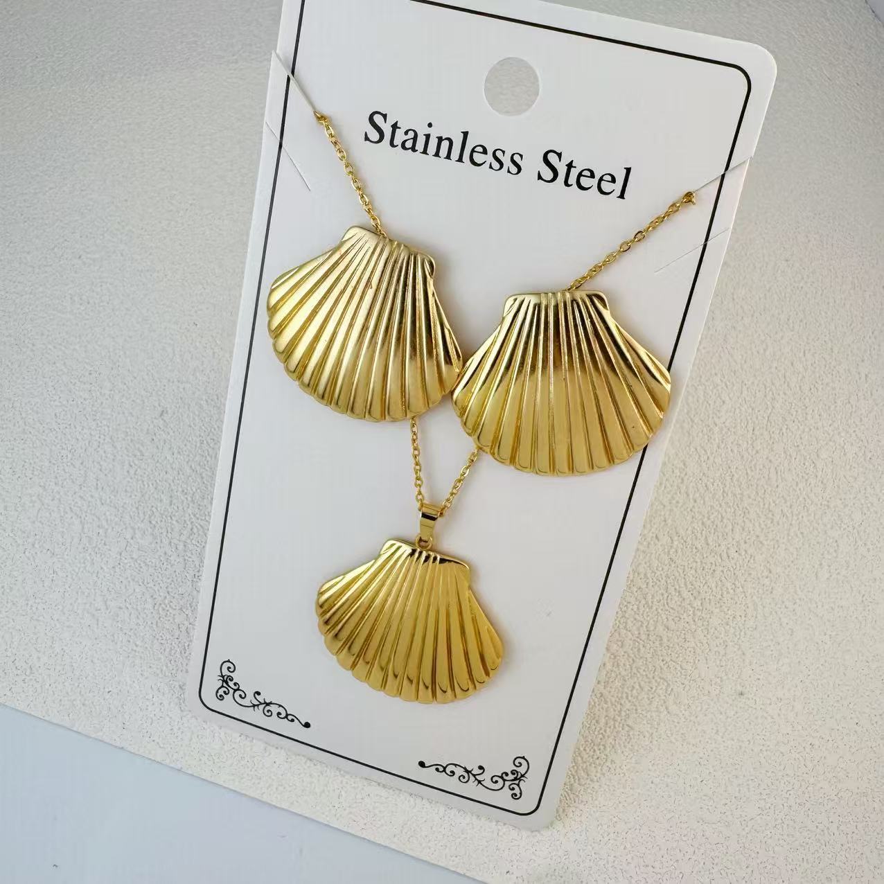 New Stainless Steel Plated 18k Gold Necklace Earring Set