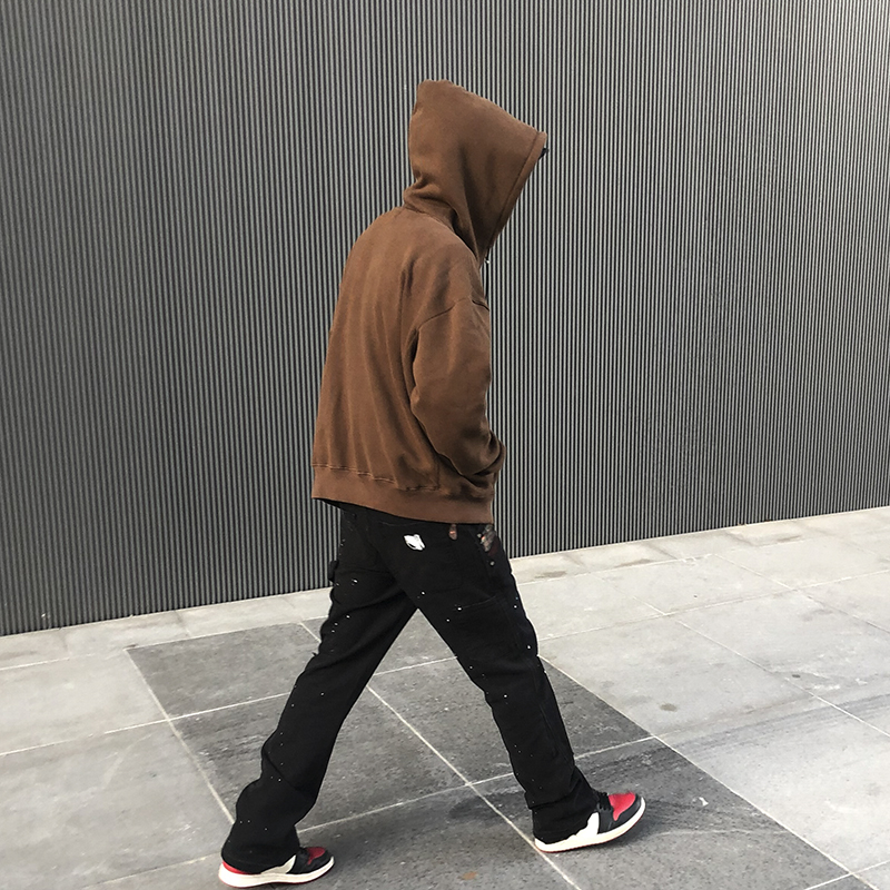 Washed Distressed And Velvet Warm Loose Hoodie