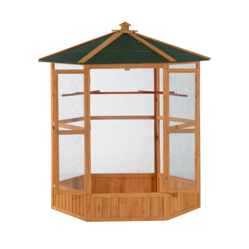 PawHut 69 Wooden Hexagonal Outdoor Aviary Flight Bird Cage With Covered Roof... 6