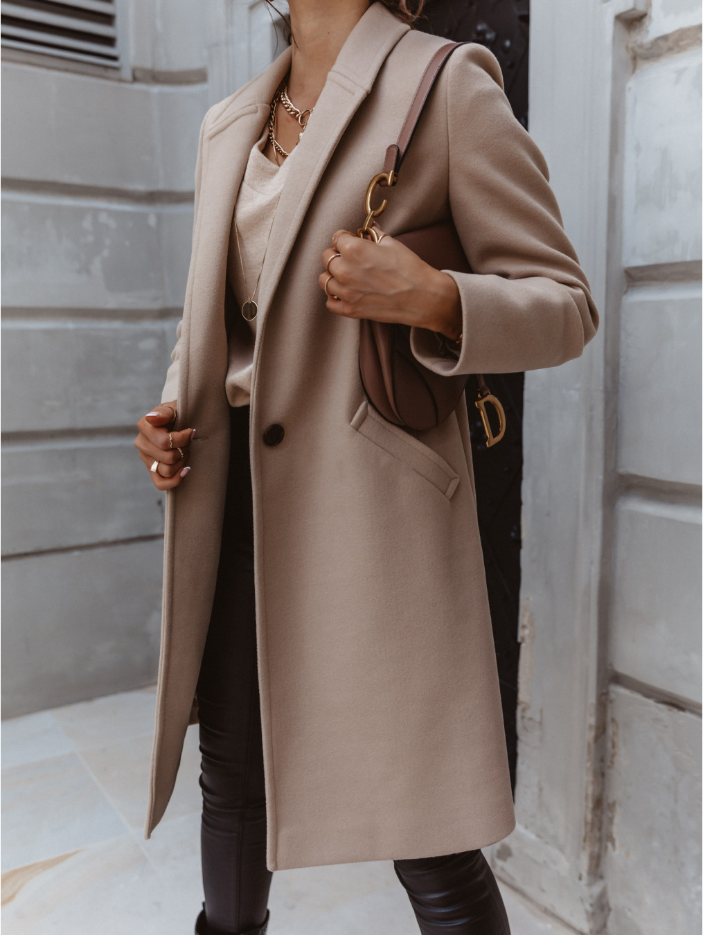 Solid Color Lapel Mid Length Button Wool Coat Light Grey - Shop at LoveMi
