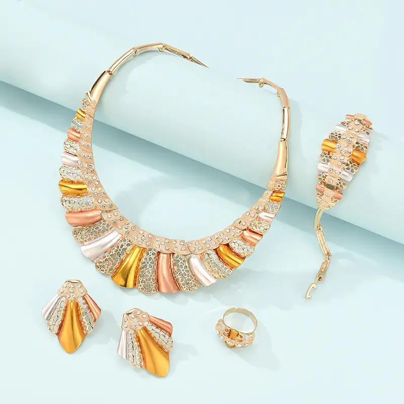 Four Fashionable Simple Alloy First Necklace And Earrings