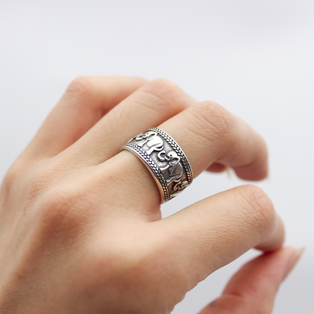 Sterling Silver Vintage Elephant Thai Silver Ring Fashion Punk