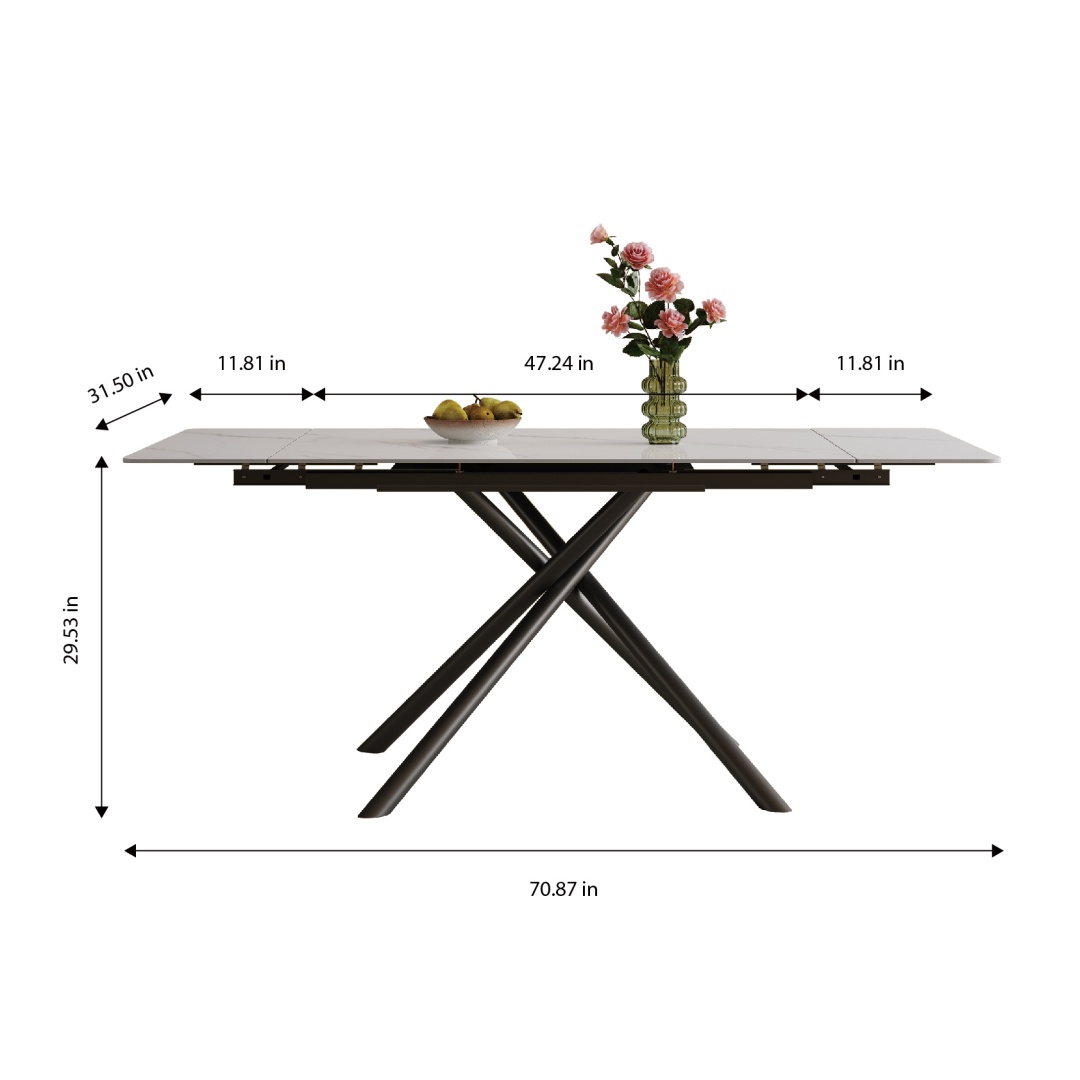 Table à manger rétractable en pierre frittée, design rectangulaire moderne – Image 4