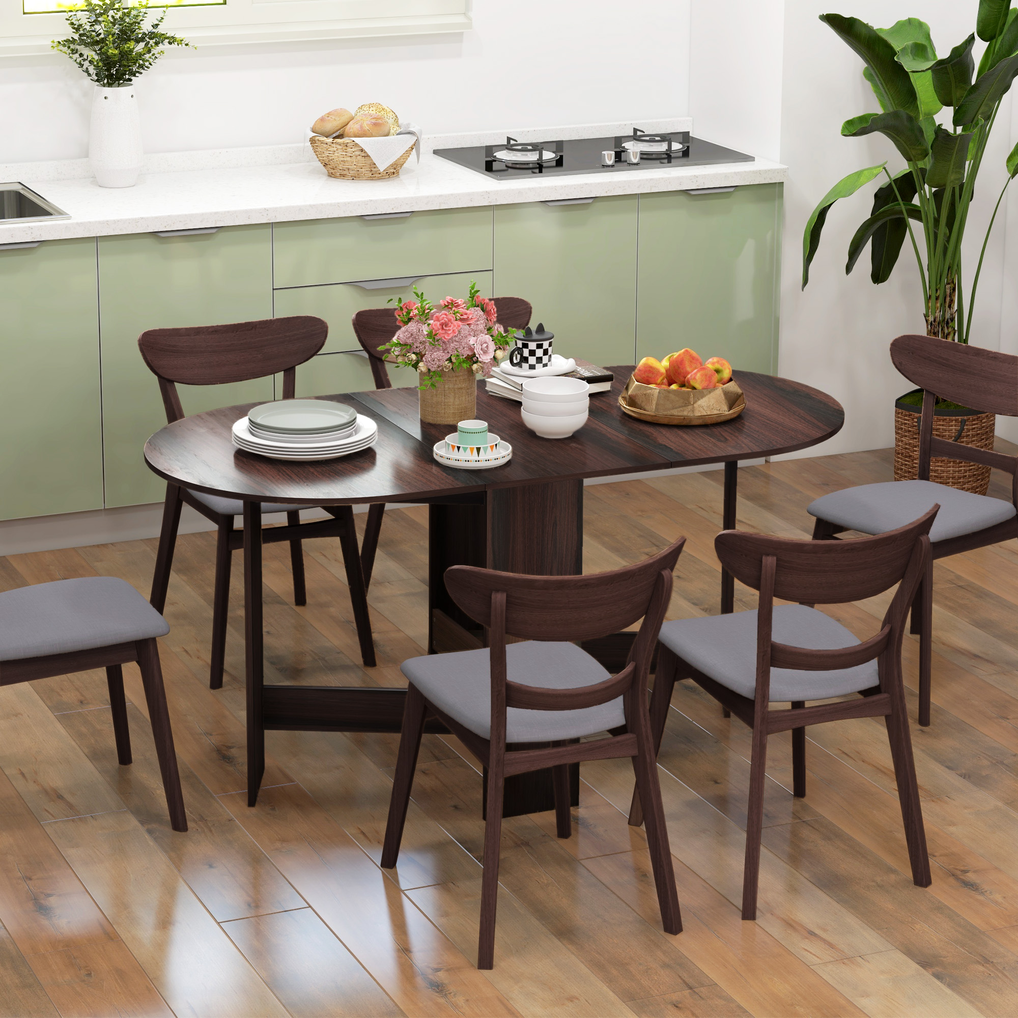 Folding Dining Table, Suitable For Small Spaces, Oval Tabletop, Chocolate Wood — image 4