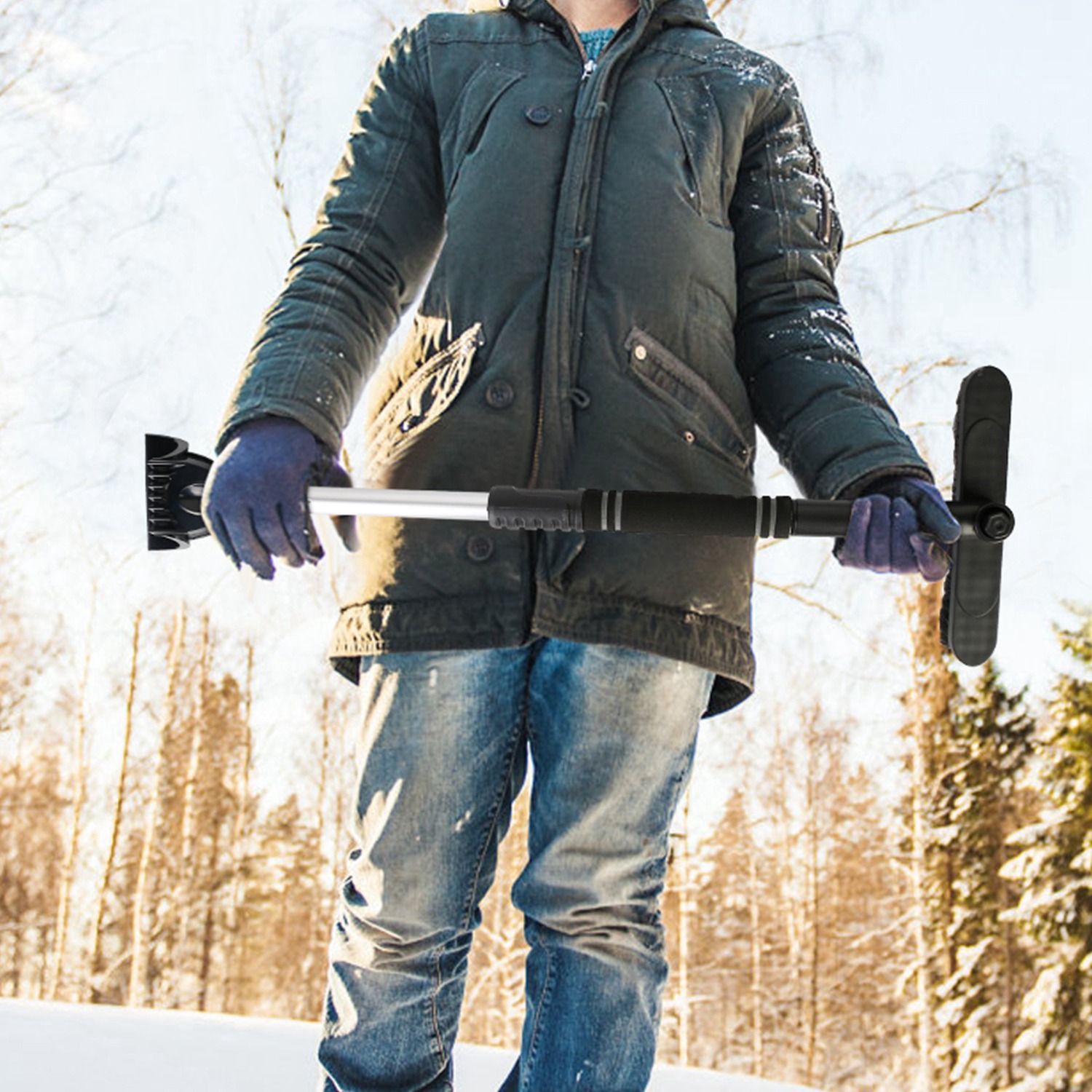 3 Color Options -- 1Pc 3 In 1 Windshield Ice Scraper Extendable Car Snow Removal Tool Telescoping Car Broom Snow Shovel Automobile Frost Removal - Image 11