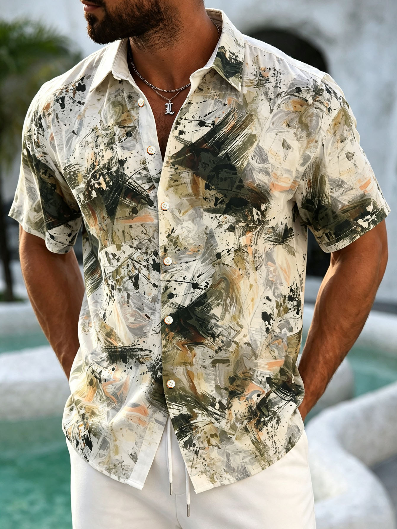 ["Hawaiian shirt","tropical print shirt","vacation wear for men"]