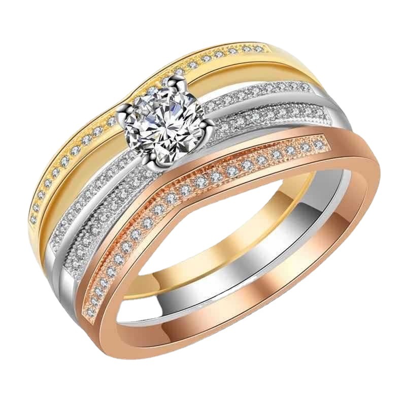 Title 4, European And American Tri-color Mixed Diamond Ring