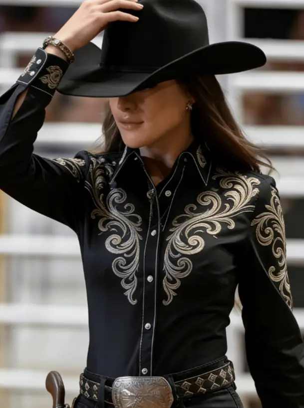 American Western Style Long-sleeved Shirt, Retro Casual Commuter Shirt For Women