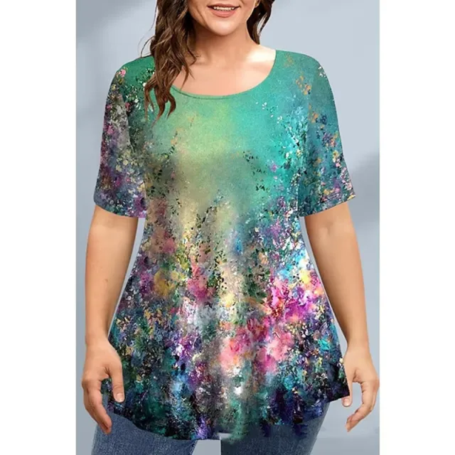 Women's Printed Short Sleeve Round Neck Long T Print 2 Style - Shop at LoveMi