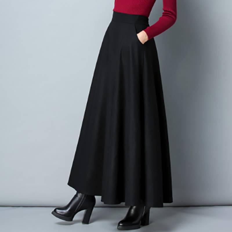 Women's Autumn And Winter Woolen Mid-length Swing Skirt