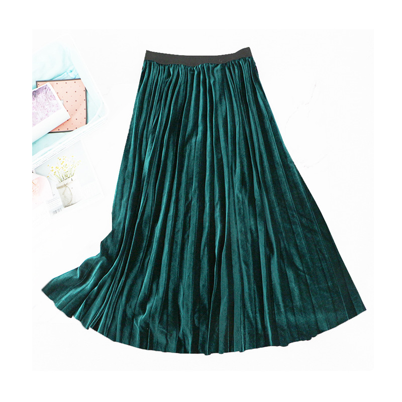 Title 10, High waist slim velvet pleated skirt