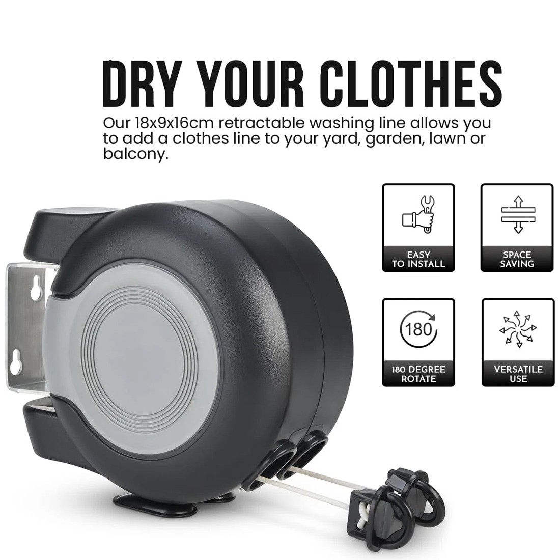 30m Retractable Clothes Reel Double Washing Line Wall Mounted Outdoor Drying Hot