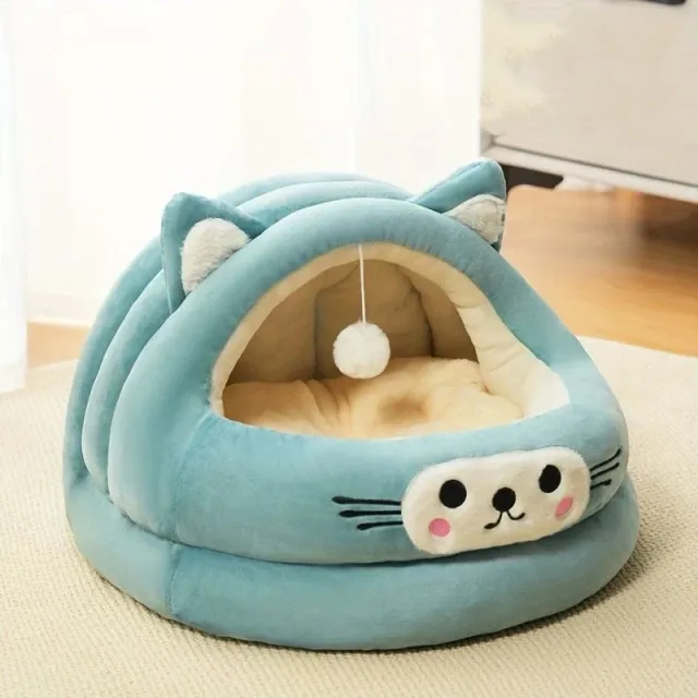 Cat Bed Semi Enclosed Thickened Cat Ear Pet Nest Warm Pet Supplies For Autumn And Winter Universal Nest For All Seasons Green - Shop at LoveMi