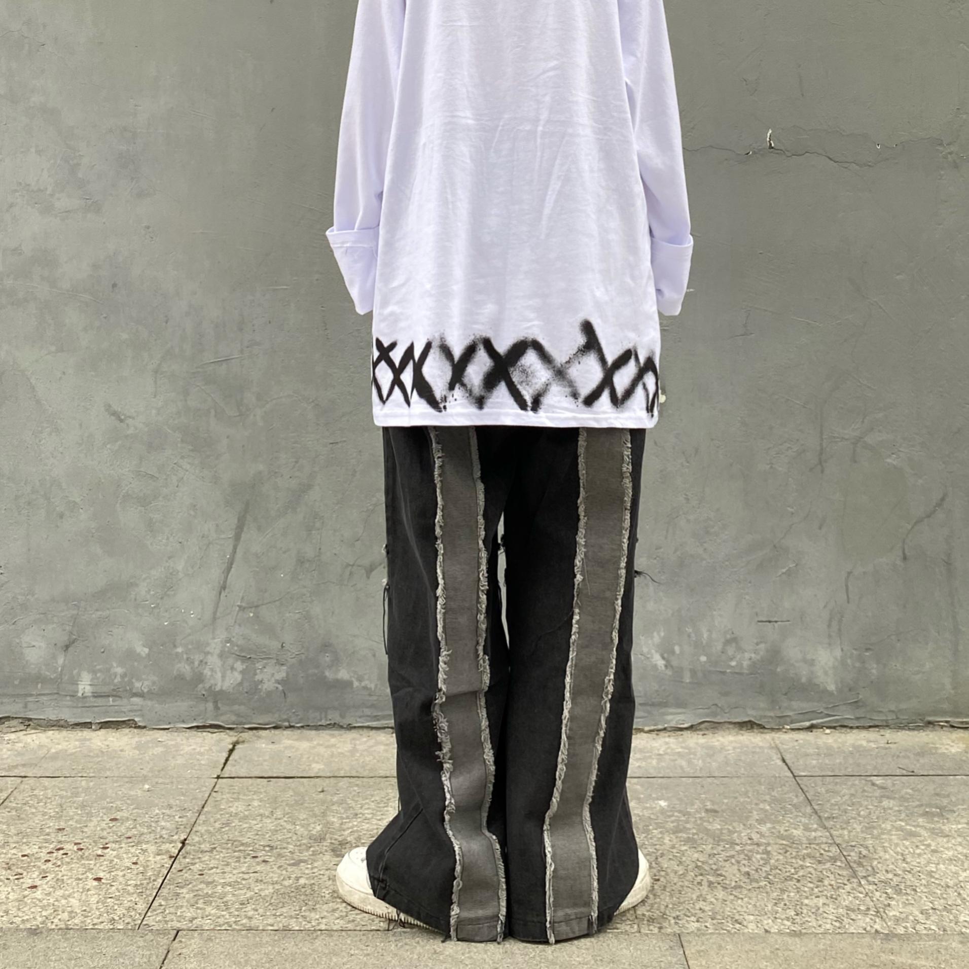 Fringed Cross Loose Wide-leg Jeans