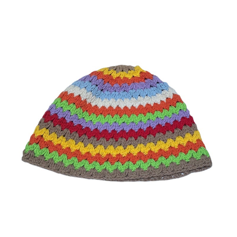 Lovely Rainbow Cotton Thread Basin Hat Spring And Summer Handmade