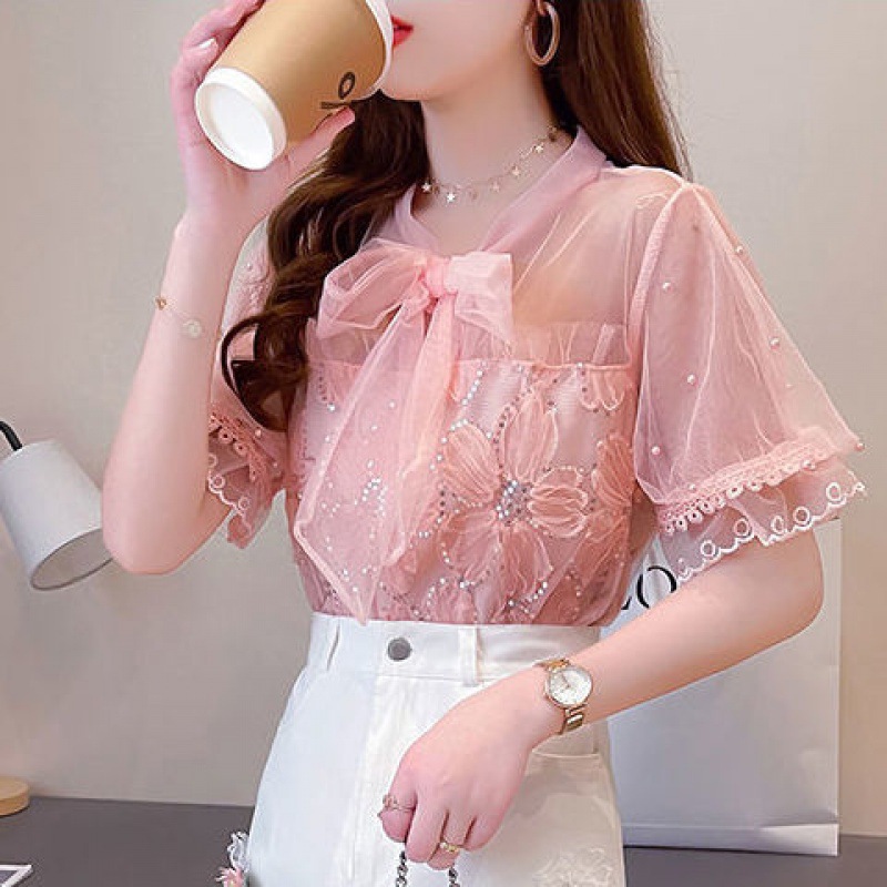 Women's All-match Sequin Slim Fit Lace Shirt