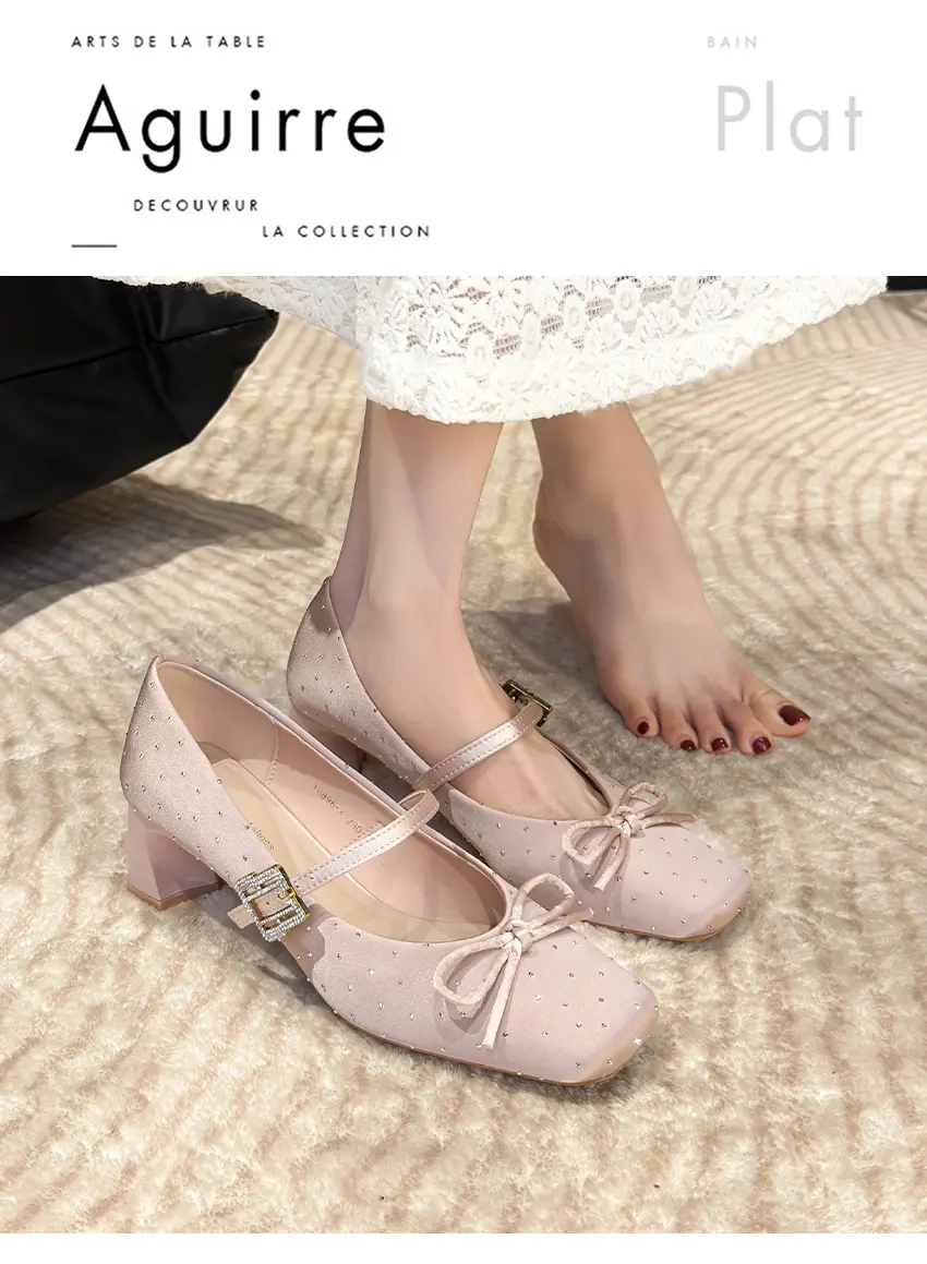 Fairy Style Rhinestone Square Toe Women's Flats