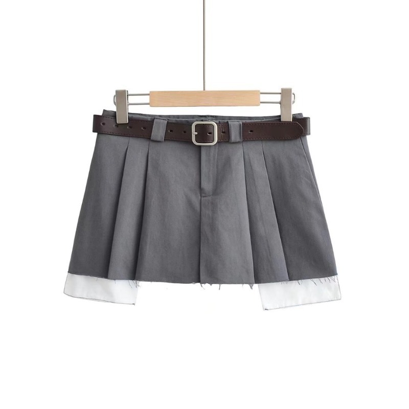 Mini Ultra short Pleated Skirt With Fashionable Solid Color Grey - Shop at LoveMi