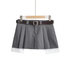 Mini Ultra-short Pleated Skirt With Fashionable Solid Colour - Grey - View 1