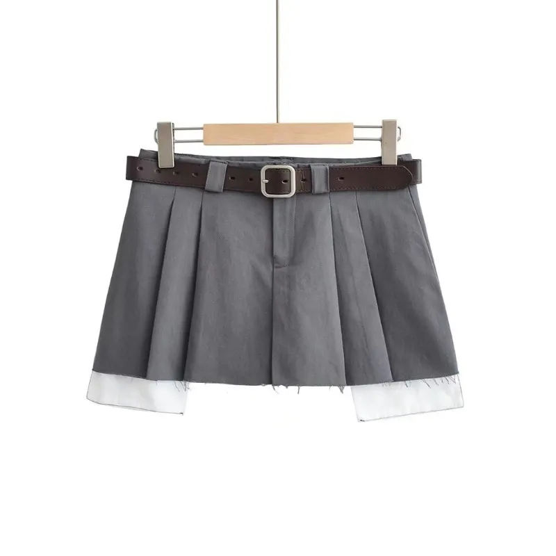 Mini Ultra-short Pleated Skirt With Fashionable Solid Color - Grey