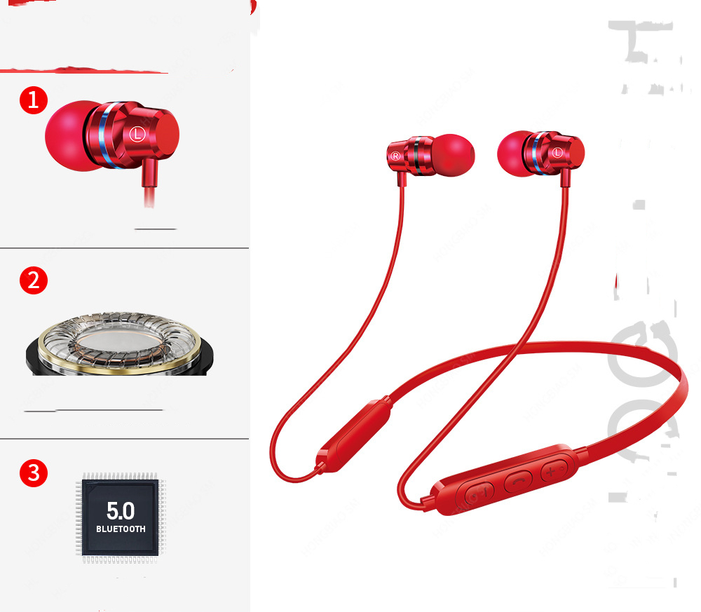 Bluetooth Wireless Earphone Hanging Neck Motion Noise Reduction