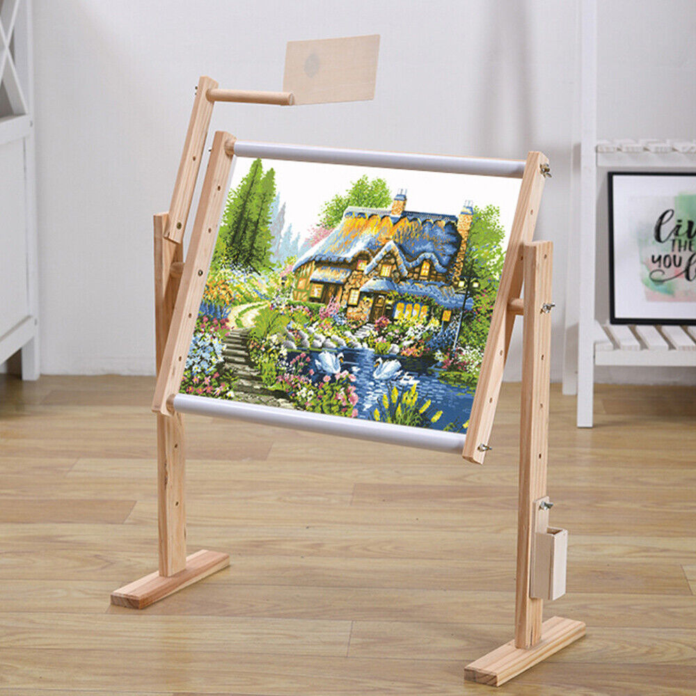 Embroidery Frame Tabletop Floor Stand Wooden Tapestry Hoops