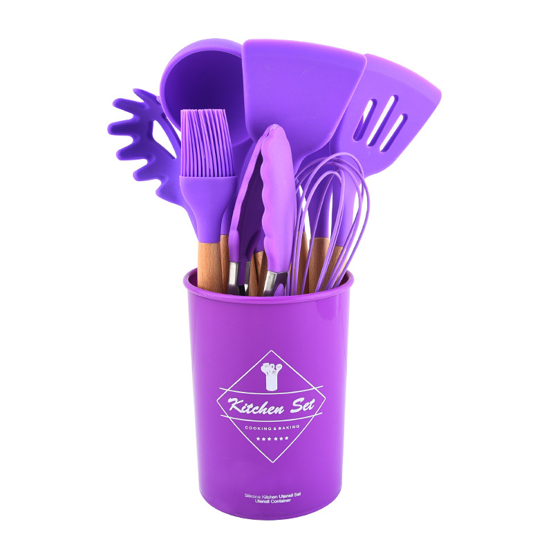 Title 10, Wooden Handle Silicone Kitchenware Set 12-Piece...