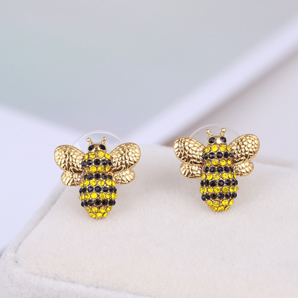 Jewelry Three-dimensional Diamond Cute Bee Stud Earrings